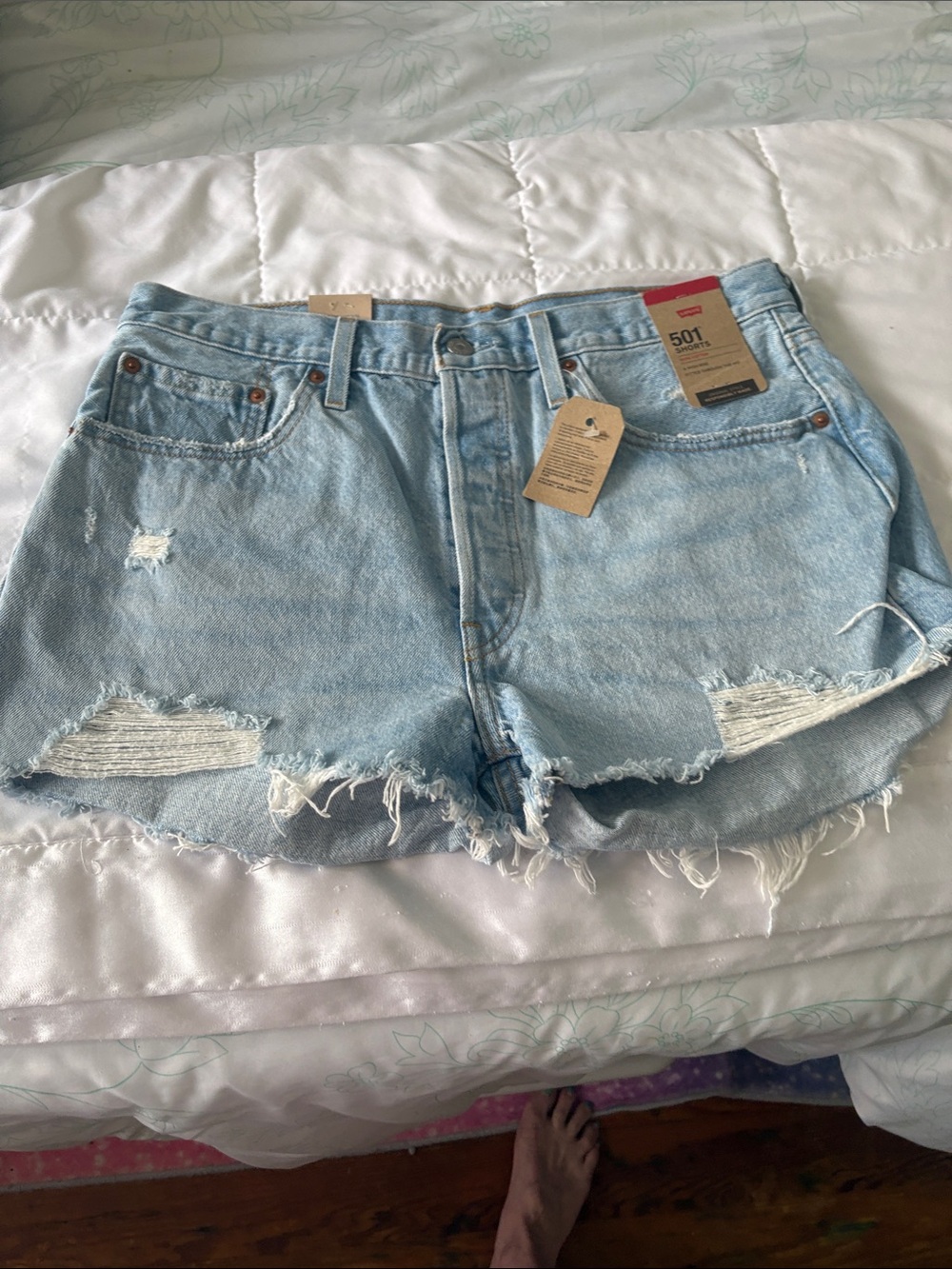 Levi's Light Blue Distressed Denim Cutoff Shorts